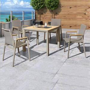 Melbourne  Latest  restaurant dining table and chair patio Outdoor Furniture WPC Slats Aluminium Garden Dining Table Sets