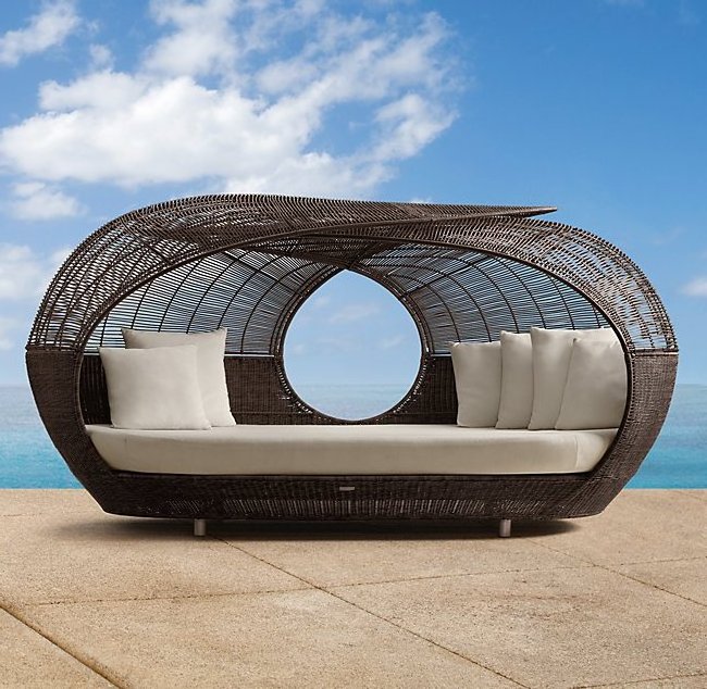 Outdoor hot sale good quality half round rattan daybed wicker patio furniture daybed with soft cushion/garden sunbed