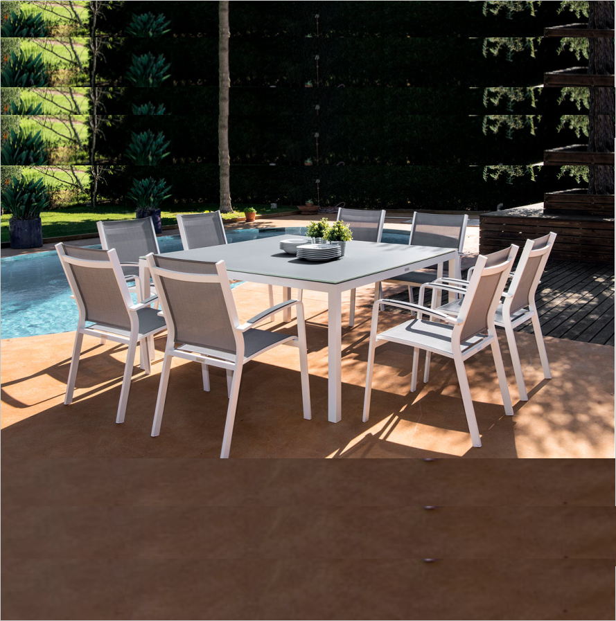 Sigma Hotel aluminum dining furniture Garden set 8 seat outdoor swimming pool dining table set patio balcony table and chair