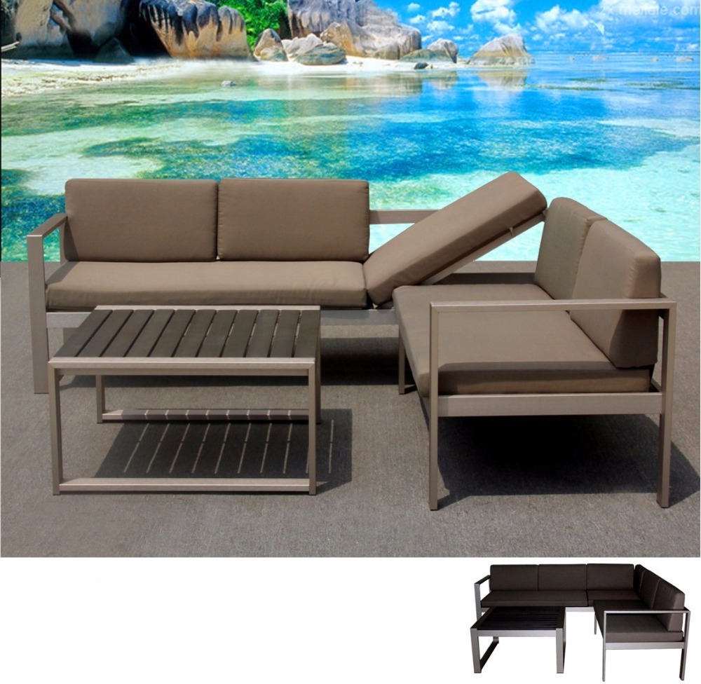 Daffodil Anodized Aluminium Frame Plastic Wood Outdoor Patio Furniture Luxury Garden rattan wicker sofa and coffee Table Sets