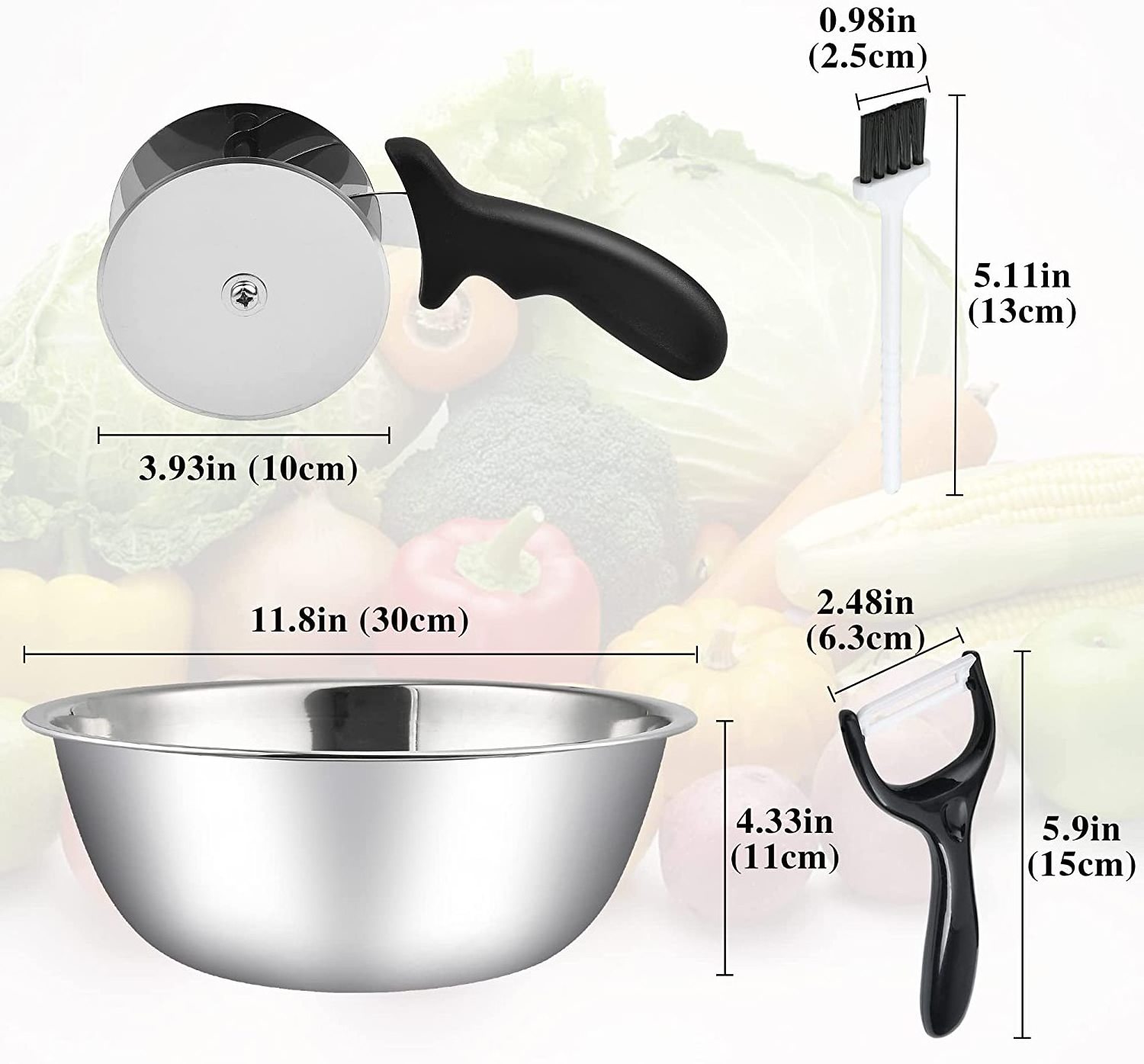 Stainless Steel Salad Chopper Blade Bowl with Cleaning Brush and Peeler for Home Kitchen Vegetable Choppers Bowl and Cutter