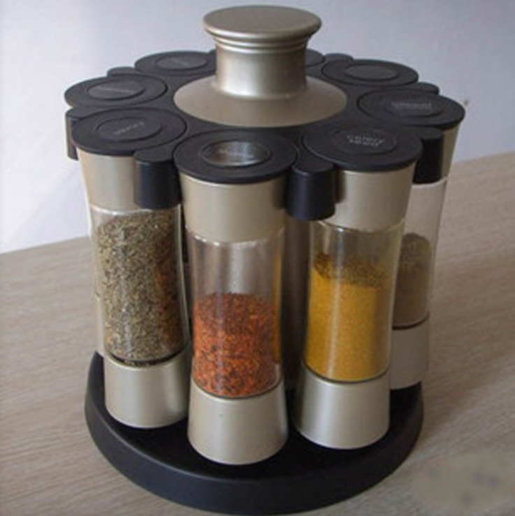 Rotating 8pcs Jars Spice Rack Set Pepper Salt Spice Container Organizer Salt and Pepper Shaker Sets with Rotating Holder