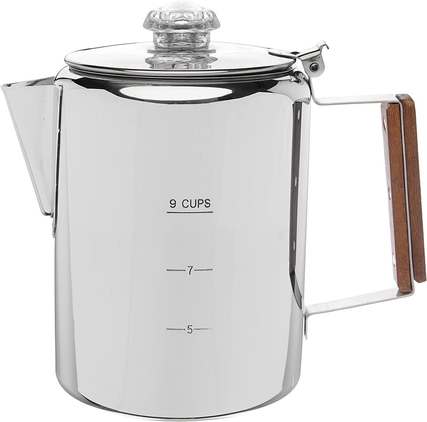 Camping Coffee Pot with Glass Knob Top 9 Cups Stainless Steel Percolator Coffee Maker for Campfire or Stovetop Coffee Making