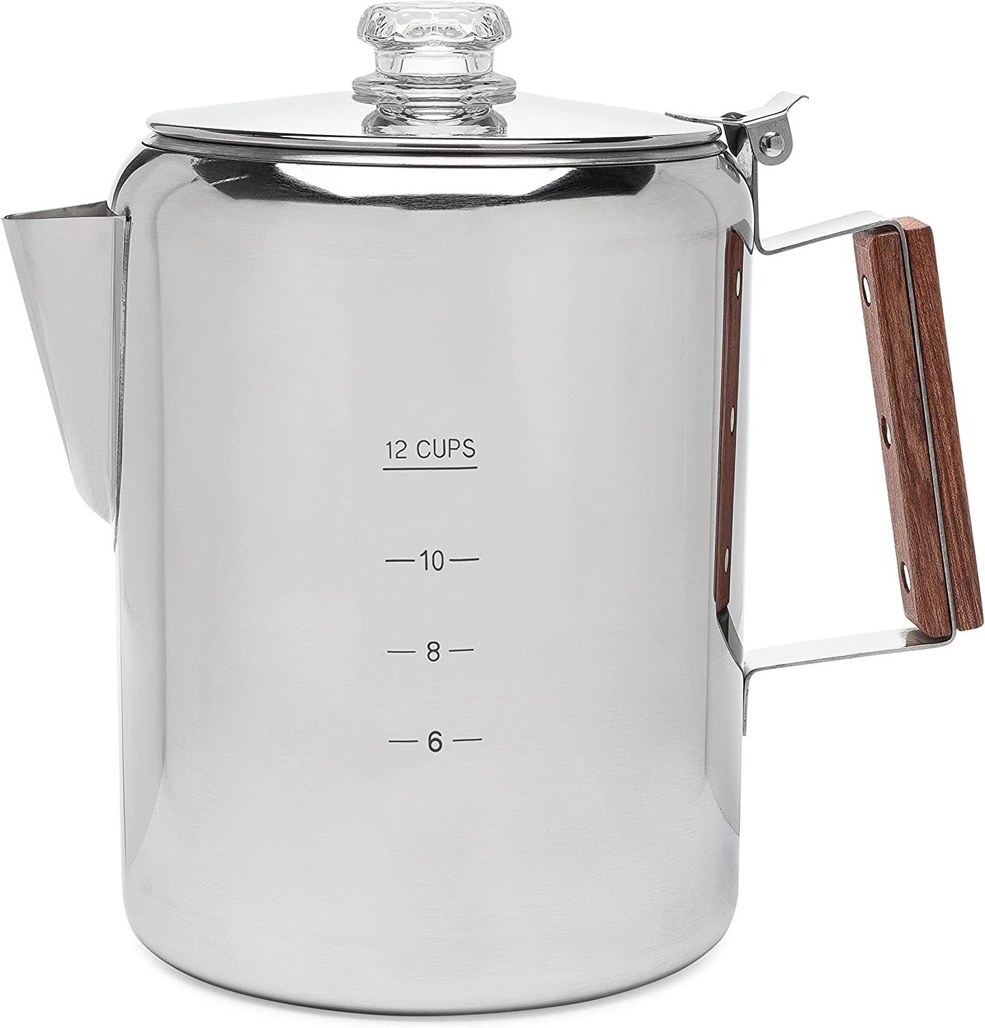 Camping Coffee Pot with Glass Knob Top 9 Cups Stainless Steel Percolator Coffee Maker for Campfire or Stovetop Coffee Making