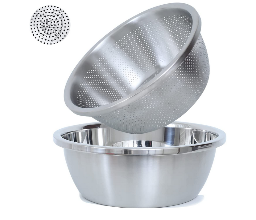 Hot Sale 304 Stainless Steel Microporous Colander Large Capacity with Mixing Bowl For washing vegetables greek yogurt strainer