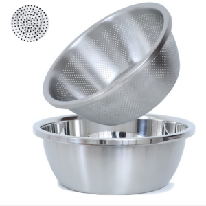 Hot Sale 304 Stainless Steel Microporous Colander Large Capacity with Mixing Bowl For washing vegetables greek yogurt strainer