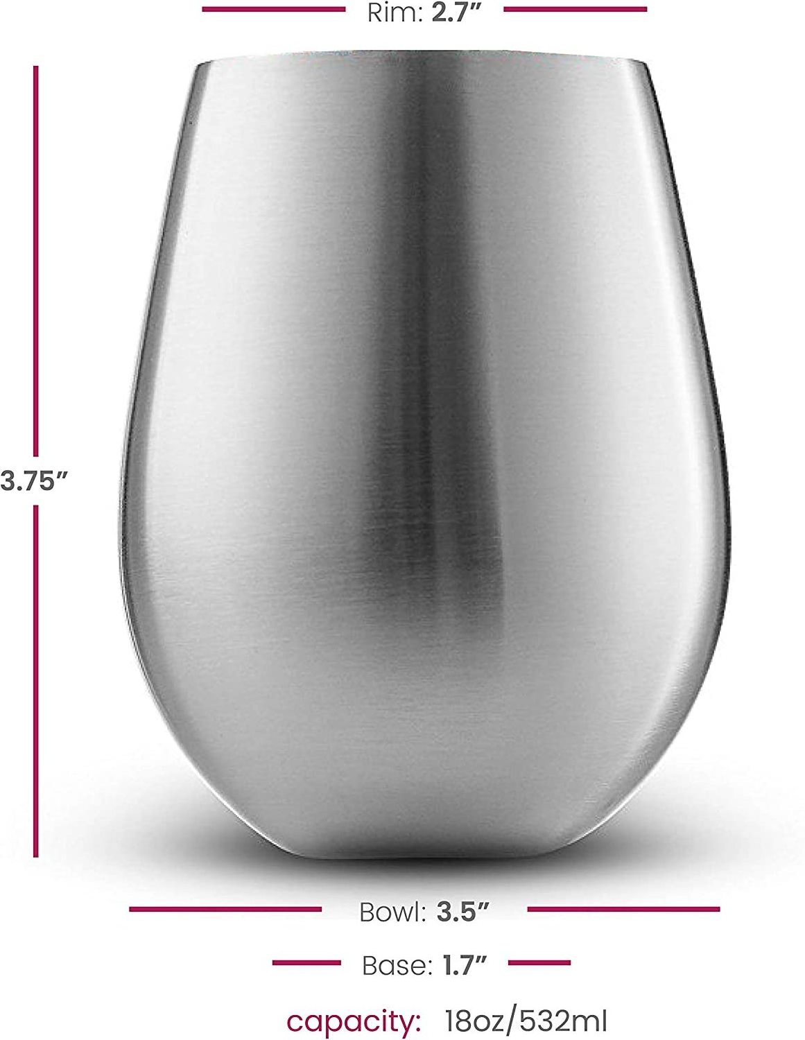 Stainless Steel Wine Glasses 18 Oz Stainless Steel Red & White Stemless Wine Glasses Unbreakable Portable Wine Tumbler