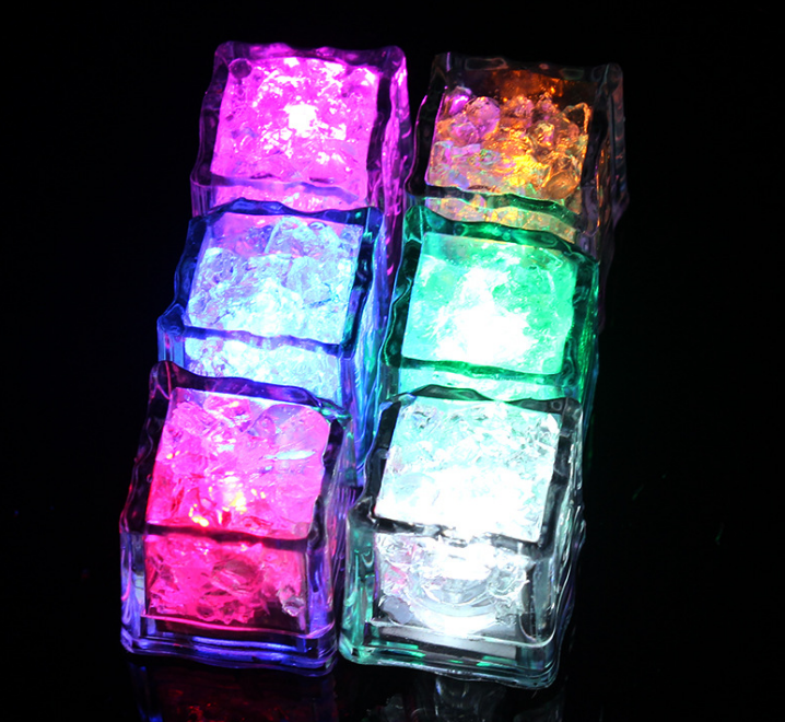 LED Ice Cube Shape Lights Liquid Sensor Glowing Light up Ice Cubes for Drinks Bar Party Wedding Decorations Whiskey Stones