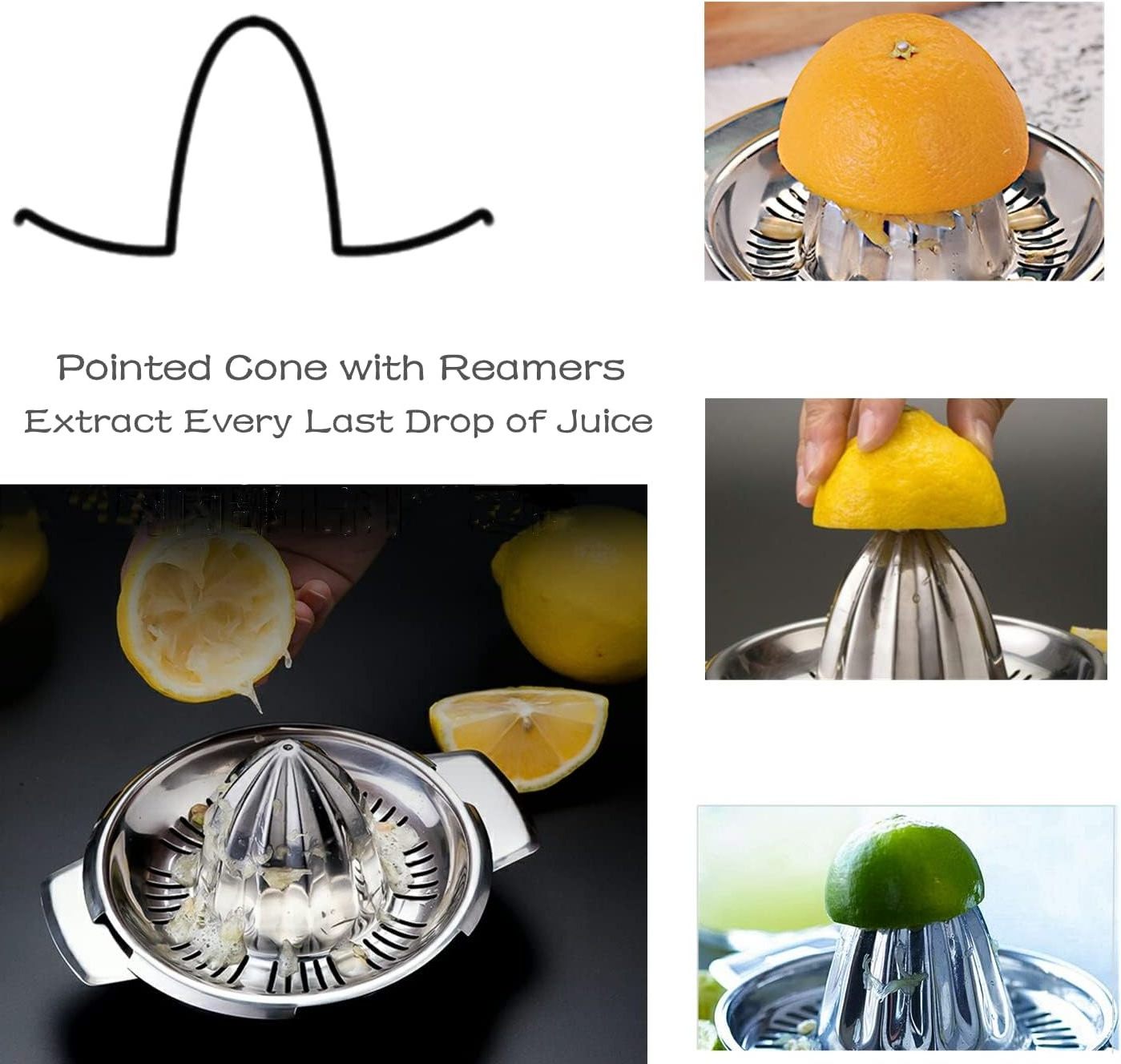 Citrus Lemon Orange Grapefuit Juicer Manual Squeezer Stainless Steel 304 Robust Hand Juicer Reamer Rotation Press with Strainer