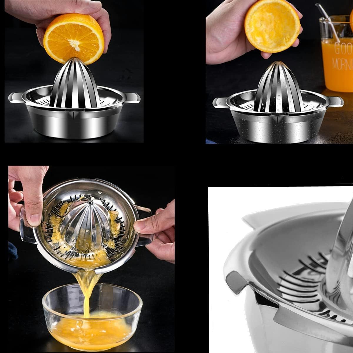 Citrus Lemon Orange Grapefuit Juicer Manual Squeezer Stainless Steel 304 Robust Hand Juicer Reamer Rotation Press with Strainer