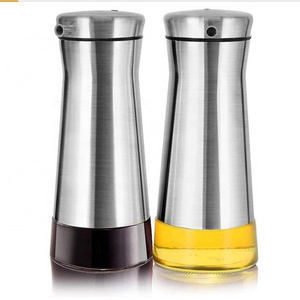 Hot Sale Gorgeous Olive Oil And Vinegar Dispenser Set of 2 Oil Dispenser with Drip Free Elegant Stainless Steel Oil Cruet Set