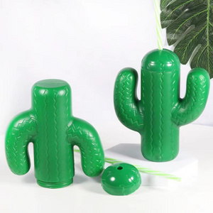 3D OEM ODM Cactus Plant Shape Straw Drinking Cup Creative Cute Lemon Juice Water tumbler Iced Coffee Cup Wide Mouth Bubble Cups