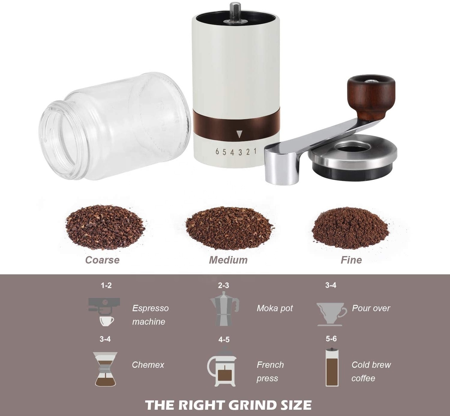 Vintage Hand Coffee Mill with Ceramic Burrs 6 Adjustable Settings Portable Hand Crank Manual Adjustable Coffee Grinder