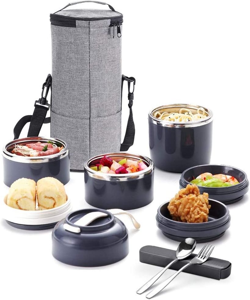 Stackable Bento Lunch Box container with bag Stainless Steel Thermal Compartment Multi-layered Insulated Bento Box Tower