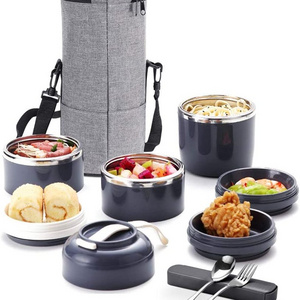 Stackable Bento Lunch Box container with bag Stainless Steel Thermal Compartment Multi-layered Insulated Bento Box Tower