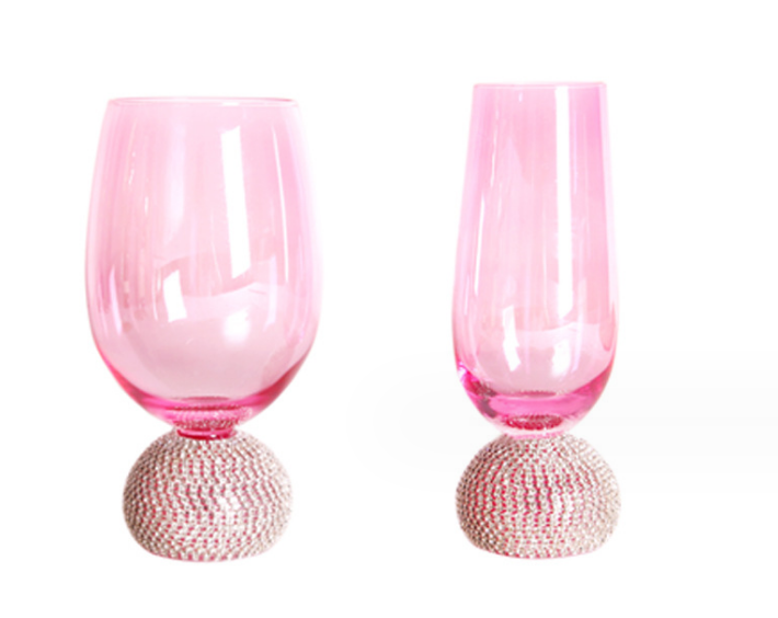 New Pink lovely Wine Martini Glasses Handmade Rhinestone Base Elegant Champagne Flutes Cocktail Margarita Glasses set