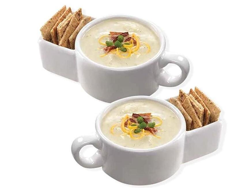 Hot Selling Soup and Cracker Ceramic mug coffee mug with cookie holder Soup and Cracker Mug or Cereal Bowl Set