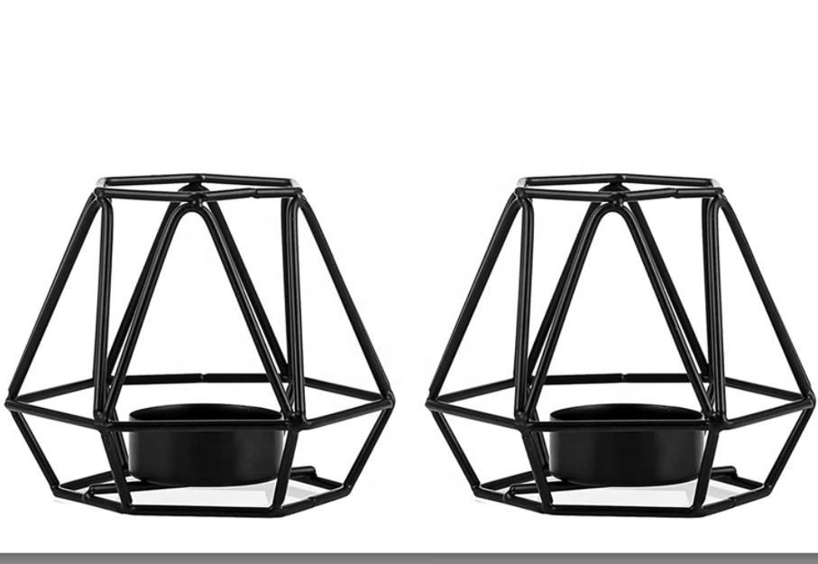 2 Pcs Tea Light Candle Holders Black Tea Light Holder Metal Hexagon Geometric Tealight Votive candles black geometric holder