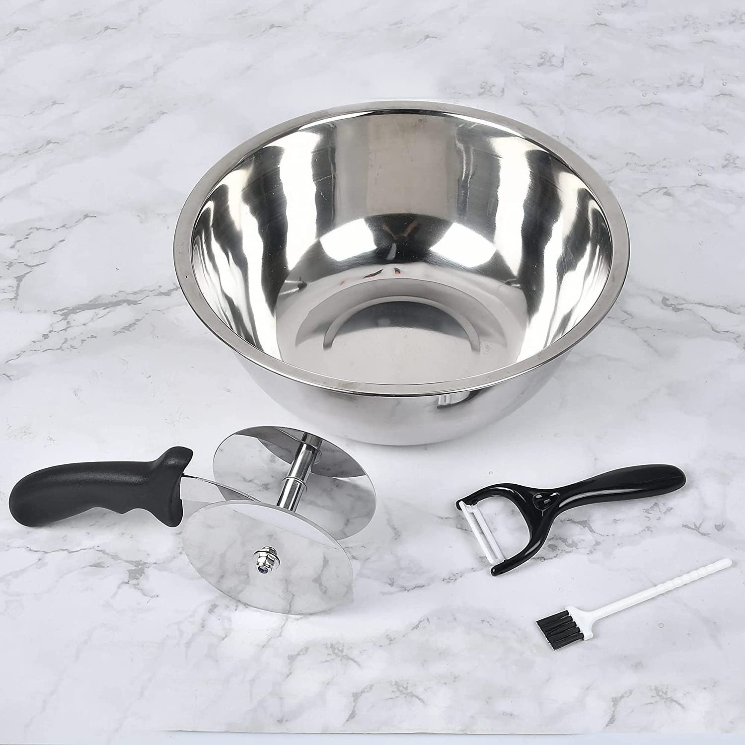 Stainless Steel Salad Chopper Blade Bowl with Cleaning Brush and Peeler for Home Kitchen Vegetable Choppers Bowl and Cutter