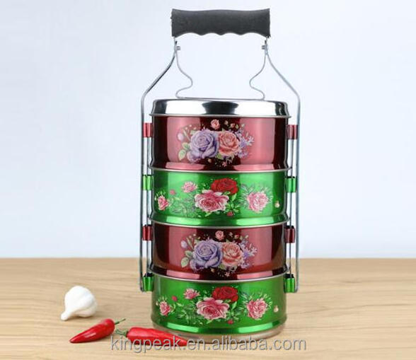 Hot Selling stainless steel stackable Tiffin Bento Lunch Box Tiffin Style 4-Layer Round Stacking Food Storage Container Carrier