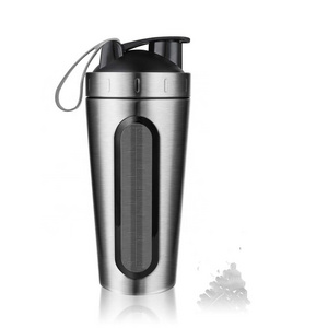 Hot Selling 28oz Protein Shaker Bottle Stainless Steel Sports Water Bottle Shaker Cup Gym mixing cup with Visible Window