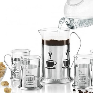 Hot Selling 600 ml French Press Coffee Brewer With 4 Matching Stainless Steel Drinking Cups French Press Coffee Maker Set