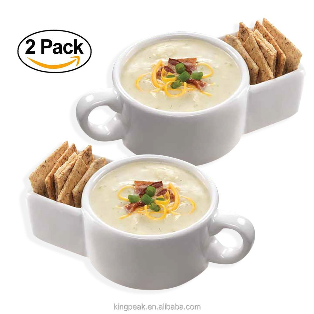 Hot Selling Soup and Cracker Ceramic mug coffee mug with cookie holder Soup and Cracker Mug or Cereal Bowl Set