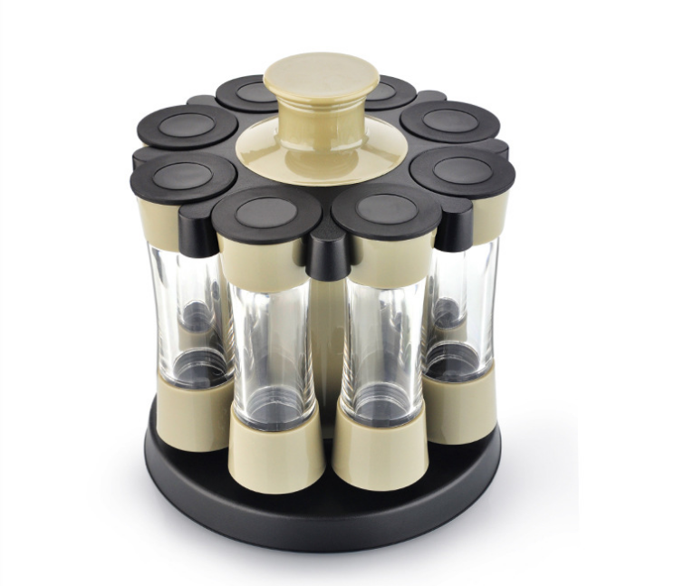 Rotating 8pcs Jars Spice Rack Set Pepper Salt Spice Container Organizer Salt and Pepper Shaker Sets with Rotating Holder