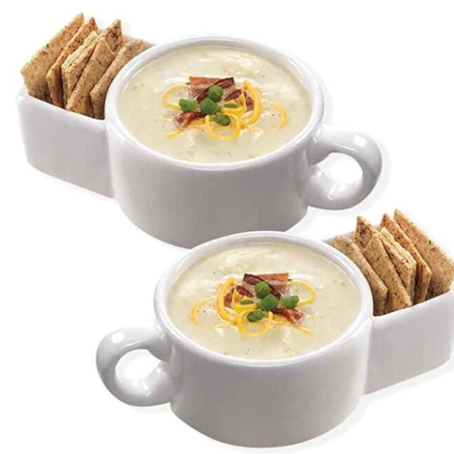 Hot Selling Soup and Cracker Ceramic mug coffee mug with cookie holder Soup and Cracker Mug or Cereal Bowl Set