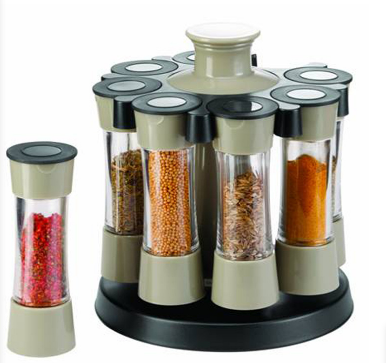 Rotating 8pcs Jars Spice Rack Set Pepper Salt Spice Container Organizer Salt and Pepper Shaker Sets with Rotating Holder