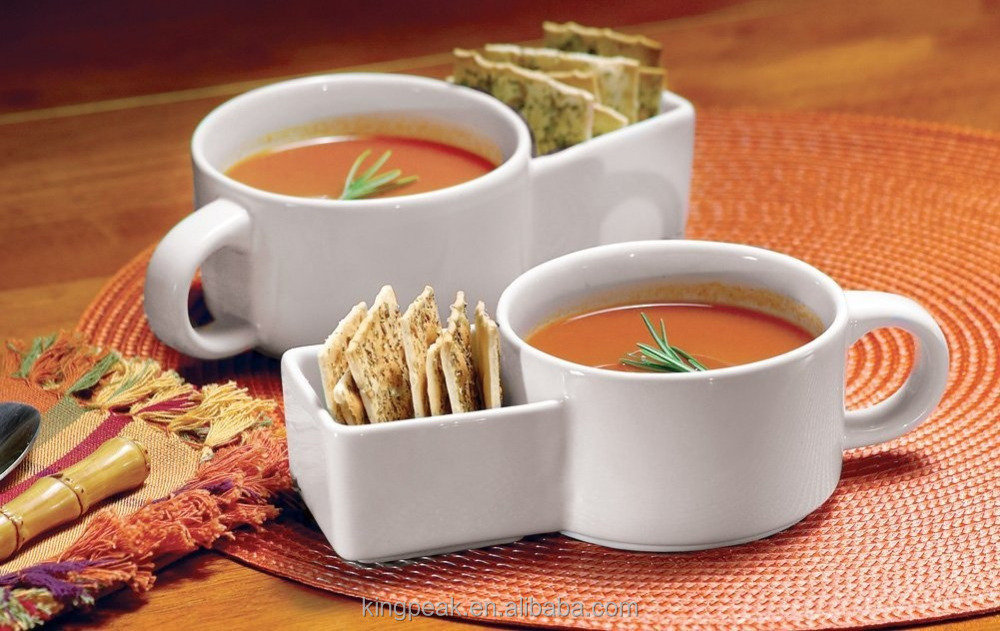 Hot Selling Soup and Cracker Ceramic mug coffee mug with cookie holder Soup and Cracker Mug or Cereal Bowl Set