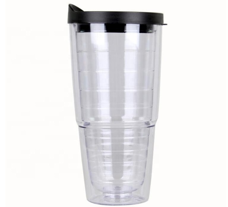 Indoor Outdoor Clear Insulated Tumbler Set of 4 Plastic Insulated Tumbler With Black Lid and Straw Reusable Plastic Tumbler