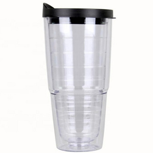 Indoor Outdoor Clear Insulated Tumbler Set of 4 Plastic Insulated Tumbler With Black Lid and Straw Reusable Plastic Tumbler