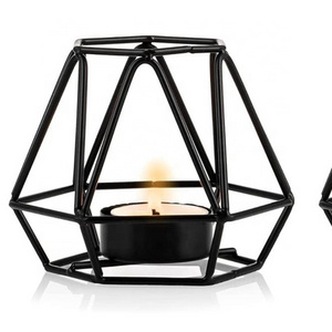 2 Pcs Tea Light Candle Holders Black Tea Light Holder Metal Hexagon Geometric Tealight Votive candles black geometric holder