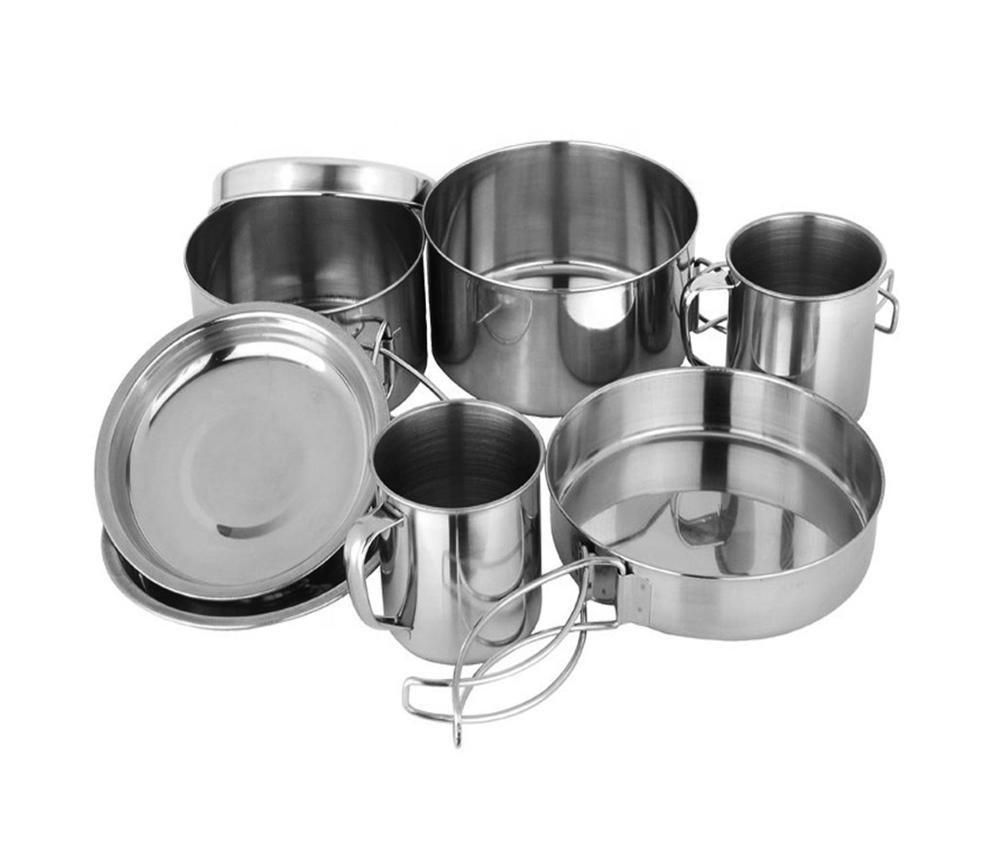 Portable Camping Cookware Mess Kit for Camping Stainless Steel Compact Camping Cooking Set Lightweight Backpacking Cook Set