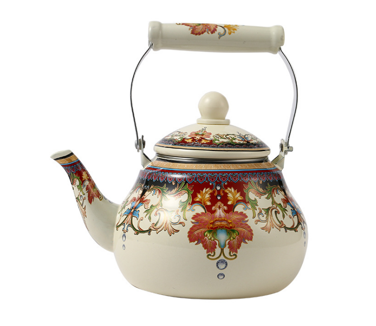 Hot Sale Floral Ceramic Enamel Teapot Tea Kettle for Stovetop Large Porcelain Enameled Teakettle