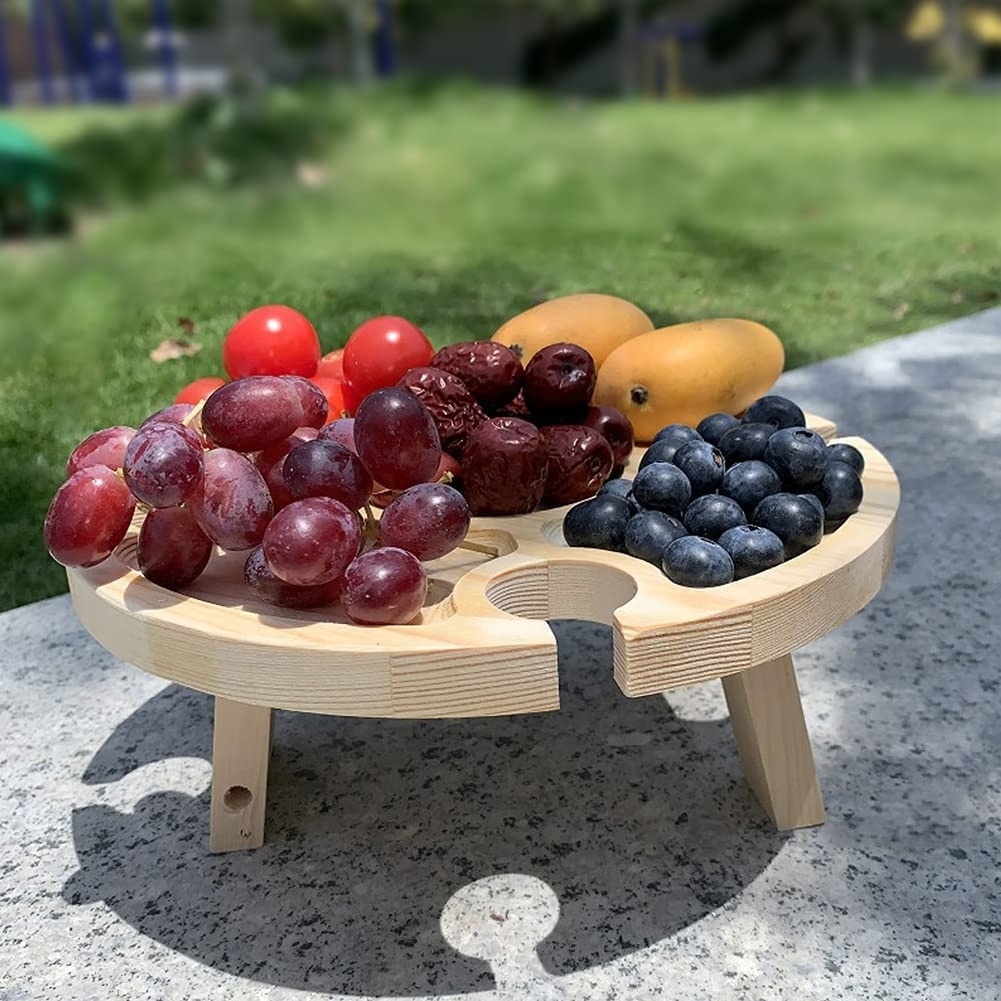 Wooden Outdoor FoldChinaing Picnic Table with Wine Glass Holder Portable Creative 2 in 1 Wine Glass Rack Collapsible Outdoors ta