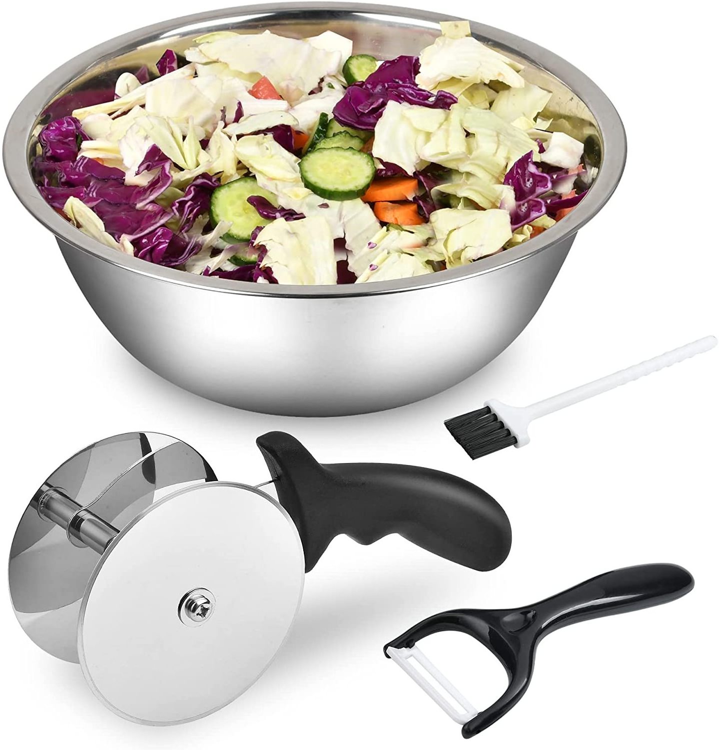 Stainless Steel Salad Chopper Blade Bowl with Cleaning Brush and Peeler for Home Kitchen Vegetable Choppers Bowl and Cutter