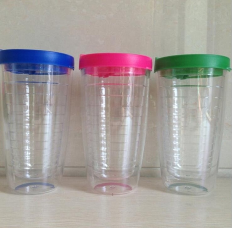 Indoor Outdoor Clear Insulated Tumbler Set of 4 Plastic Insulated Tumbler With Black Lid and Straw Reusable Plastic Tumbler