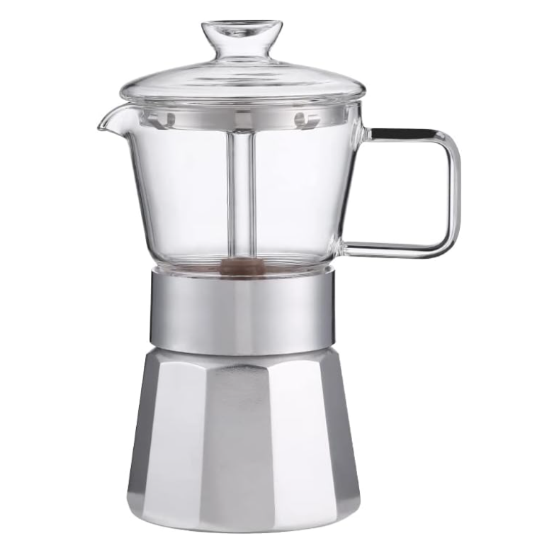 120ml Moka Stovetop Espresso Maker Crystal Glass-top & Aluminum Espresso Moka Pot Classic Italian coffee maker