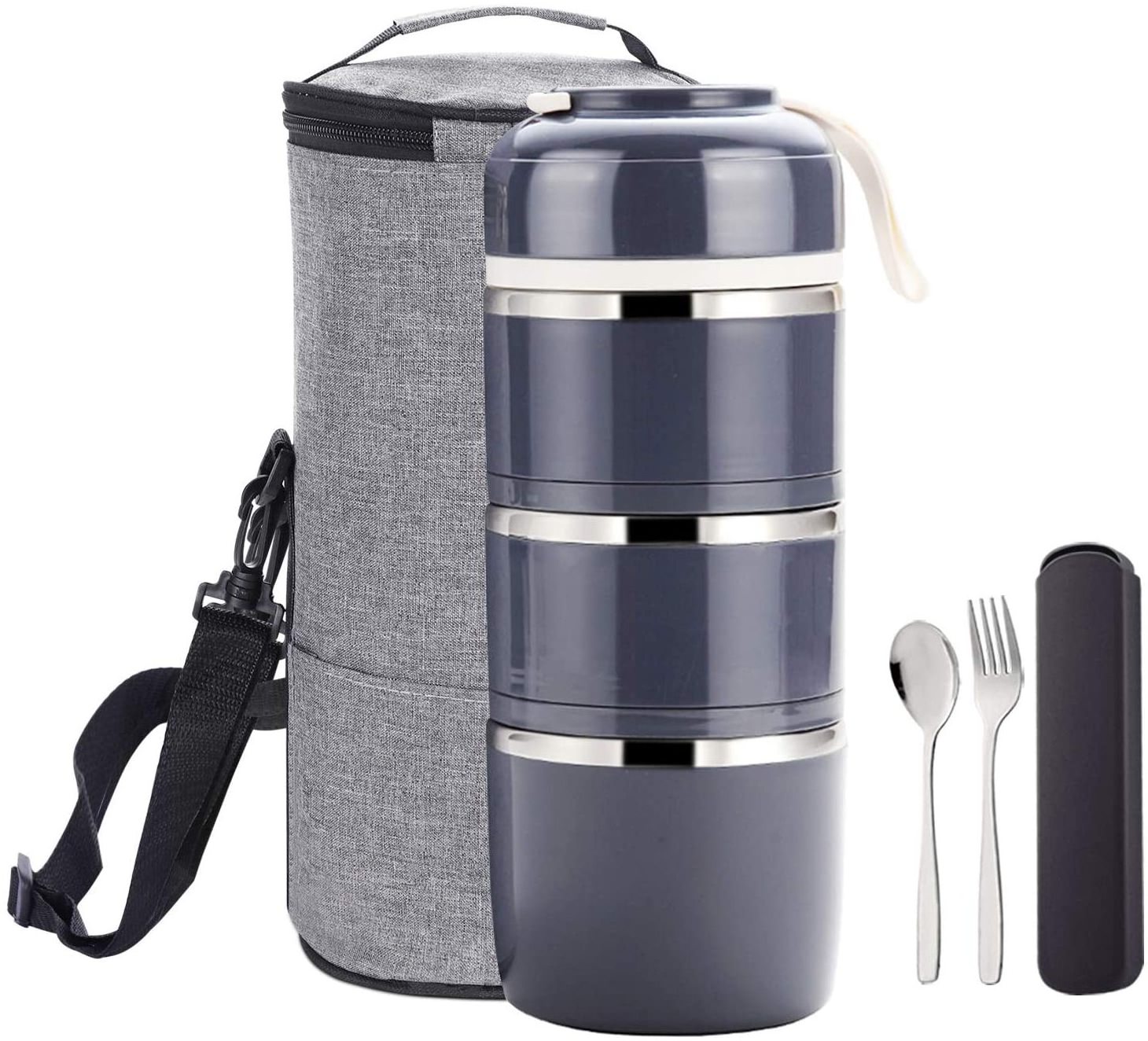 Stackable Bento Lunch Box container with bag Stainless Steel Thermal Compartment Multi-layered Insulated Bento Box Tower