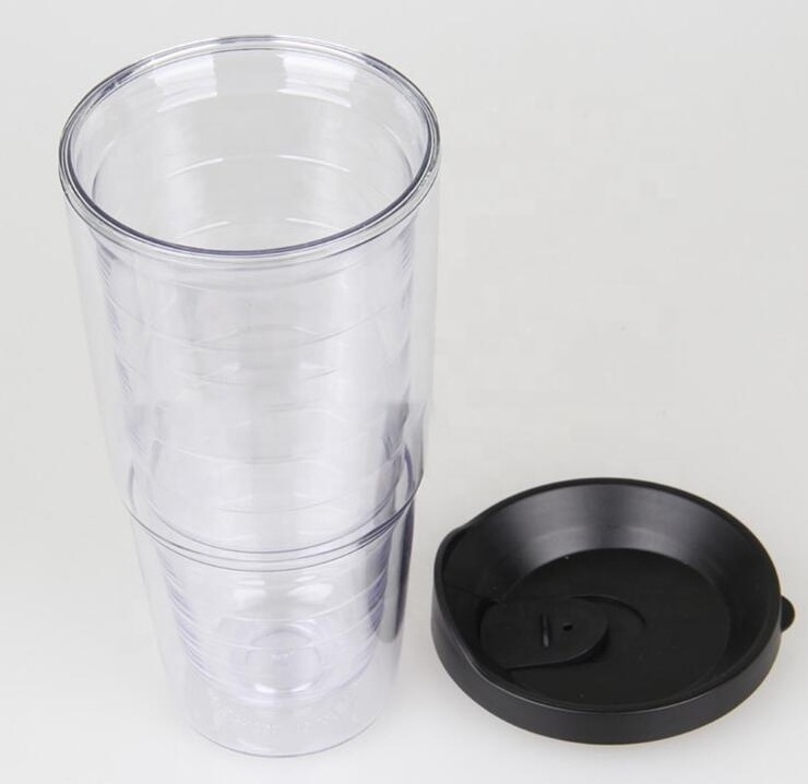 Indoor Outdoor Clear Insulated Tumbler Set of 4 Plastic Insulated Tumbler With Black Lid and Straw Reusable Plastic Tumbler