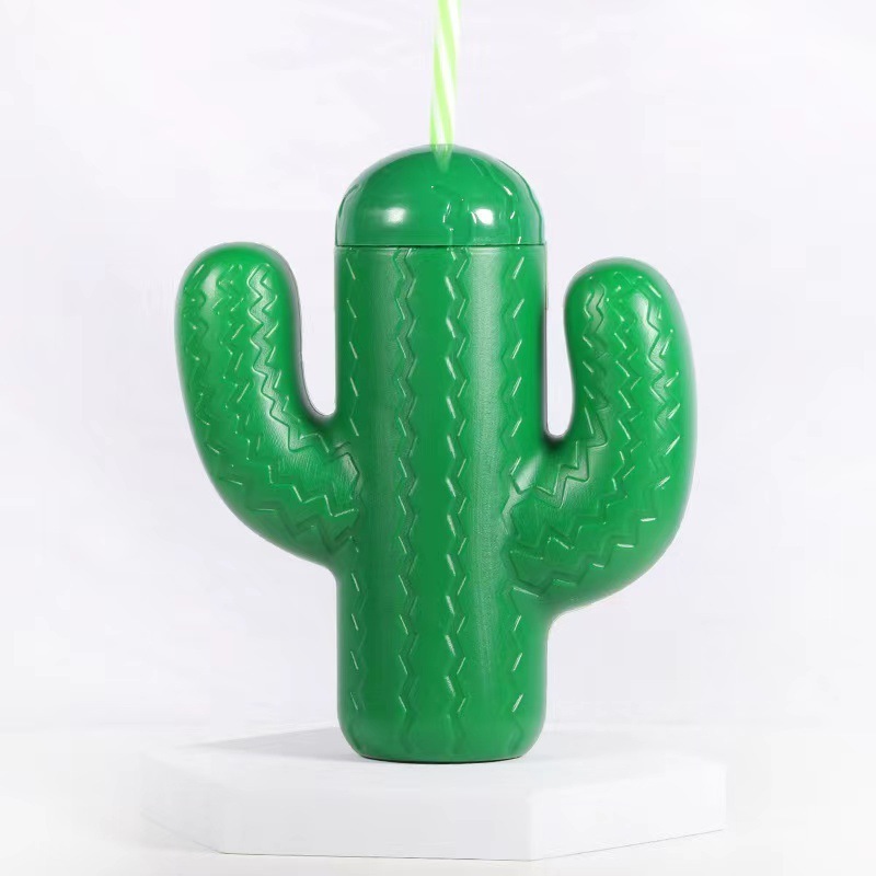 3D OEM ODM Cactus Plant Shape Straw Drinking Cup Creative Cute Lemon Juice Water tumbler Iced Coffee Cup Wide Mouth Bubble Cups