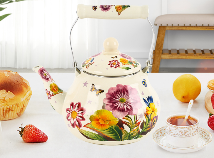 Hot Sale Floral Ceramic Enamel Teapot Tea Kettle for Stovetop Large Porcelain Enameled Teakettle