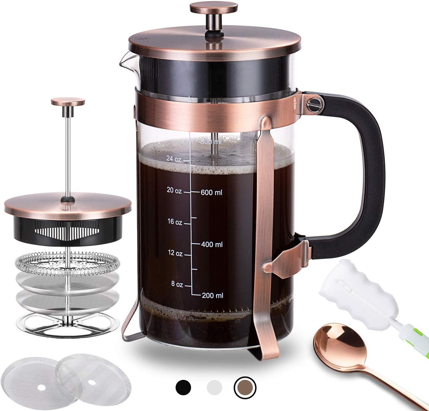 French Press Coffee Maker with 4 Filters Durable Stainless Steel Heat Resistant Borosilicate Glass Coffee Press Pot Percolator