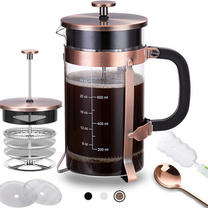 French Press Coffee Maker with 4 Filters Durable Stainless Steel Heat Resistant Borosilicate Glass Coffee Press Pot Percolator