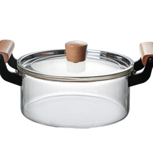 3.5L Glass Pot Cooking Pot with Lid Cover Glass Saucepan Casserole with Wooden Handle Heat Resistant High Borosilicate Glass