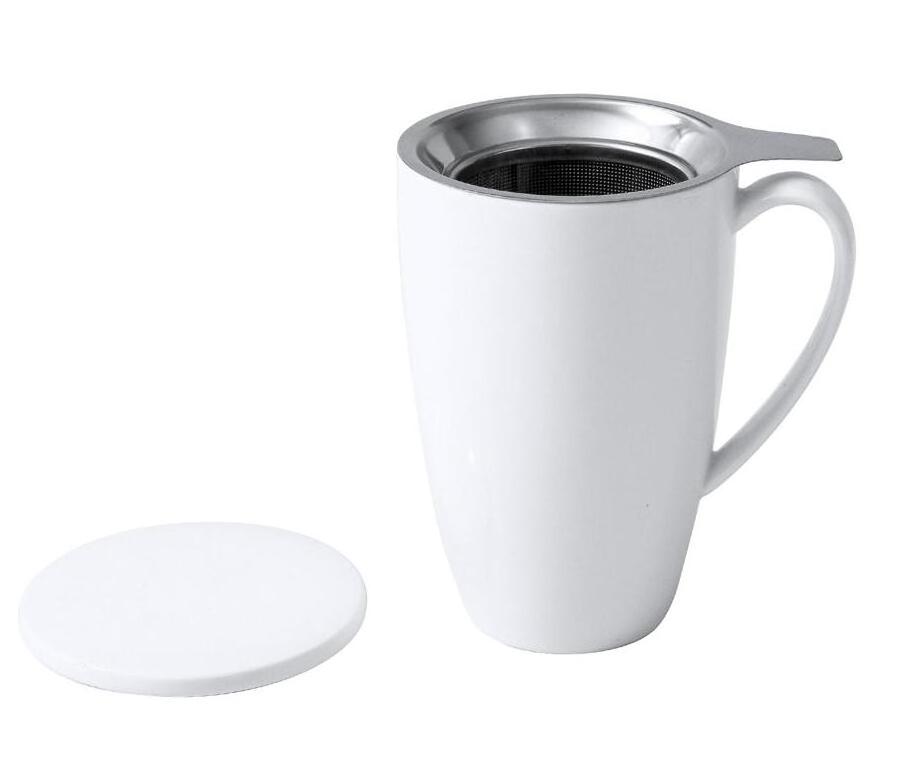 Hot Selling 15oz ceramic cups for drinking tea Porcelain Tea Mug with Infuser and Lid Best Ceramic tea maker