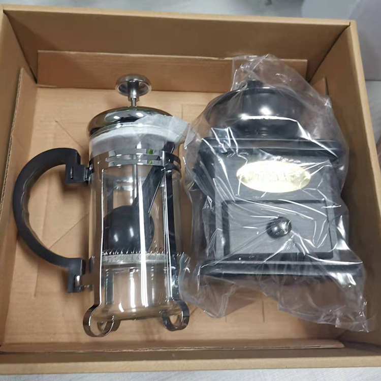 Coffee Tool Gift Set French Press Maker and Wood Manual Coffee Bean Grinder Gift Box