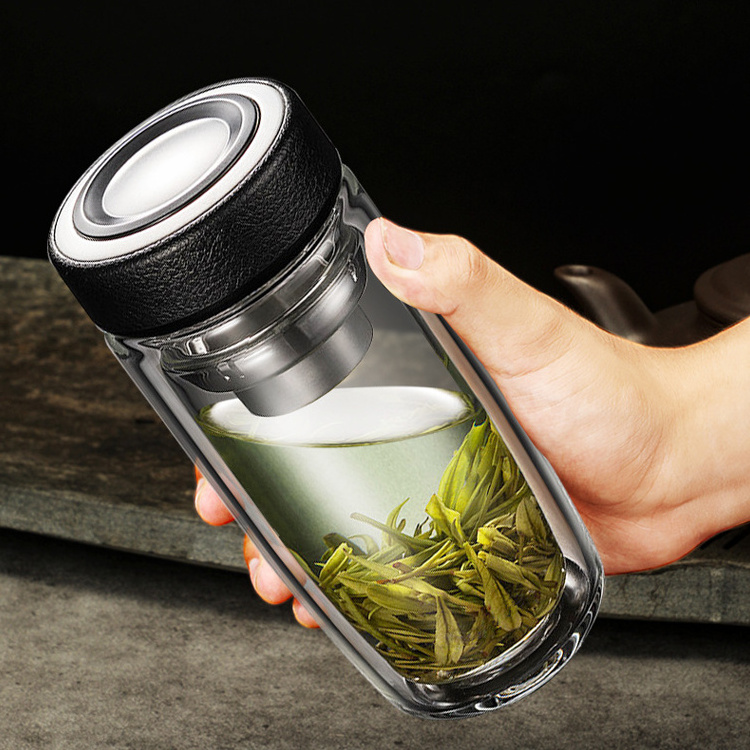 Wholesale high-Quality portable double glass car water cup high-grade transparent tea separation tea cup capering kettle